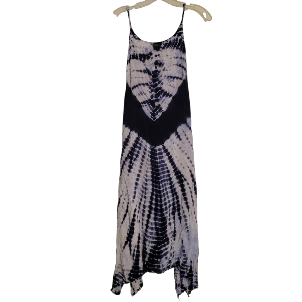 Tie-Dye Maxi Dress - Navy Blue and White